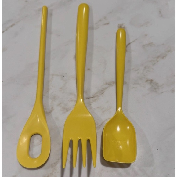 Melamine Utensils Copco Meat Fork Slotted Spoon Scoop Spoon Yellow 12" Lot Of 3 - Picture 1 of 11